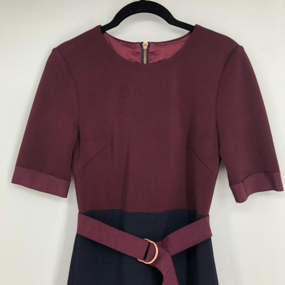 Ted Baker London Burgundy  &  Navy Wandee Ponte Midi Dress Size 0 - Picture 7 of 7